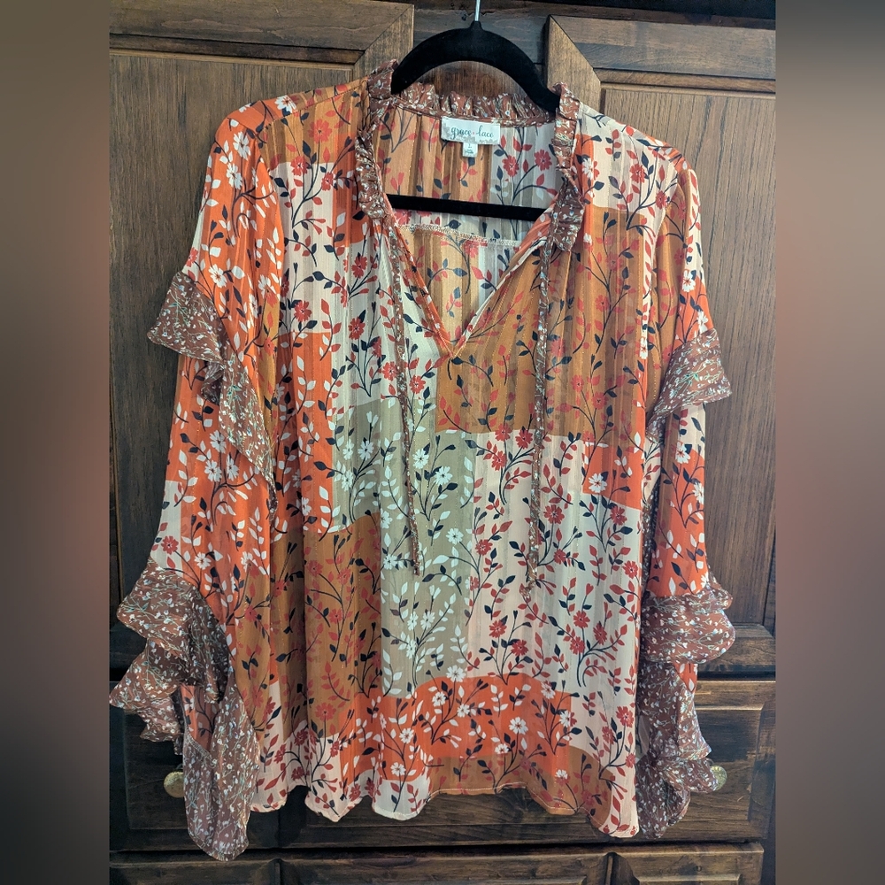 NWOT G&L Mixed Print Autumn Patchwork Top